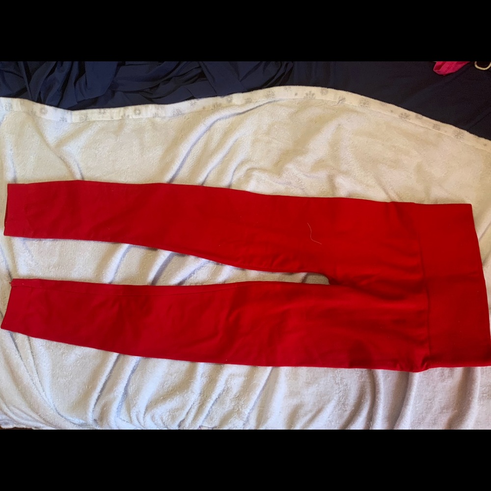 Red leggings.
